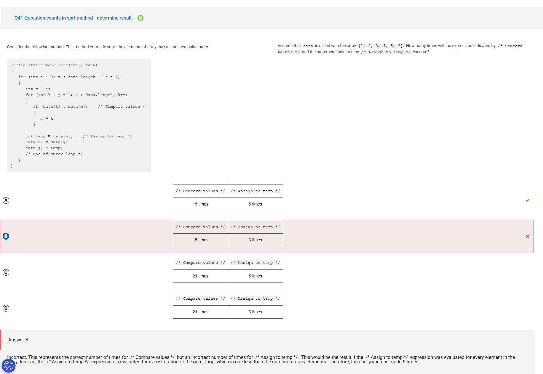 Incorrect Q41 - execution counts